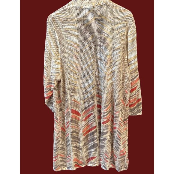 Nic+Zoe Plus Size Boho Chevron Knit Linen Blend Cardigan 1X Earth Tones Layering - Picture 4 of 5